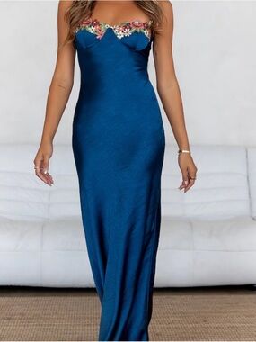 Hello Molly French Countryside Satin Floral Maxi Dress